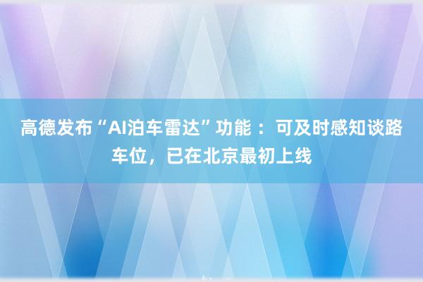 高德发布“AI泊车雷达”功能 :可及时感知谈路车位,已在北京最初上线